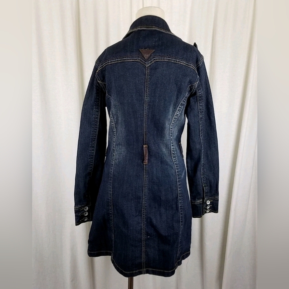 VtgjouJou Premium Denim Blue Jean Double Breasted Trench Coat Womens .Wide Lapel - Picture 6 of 8